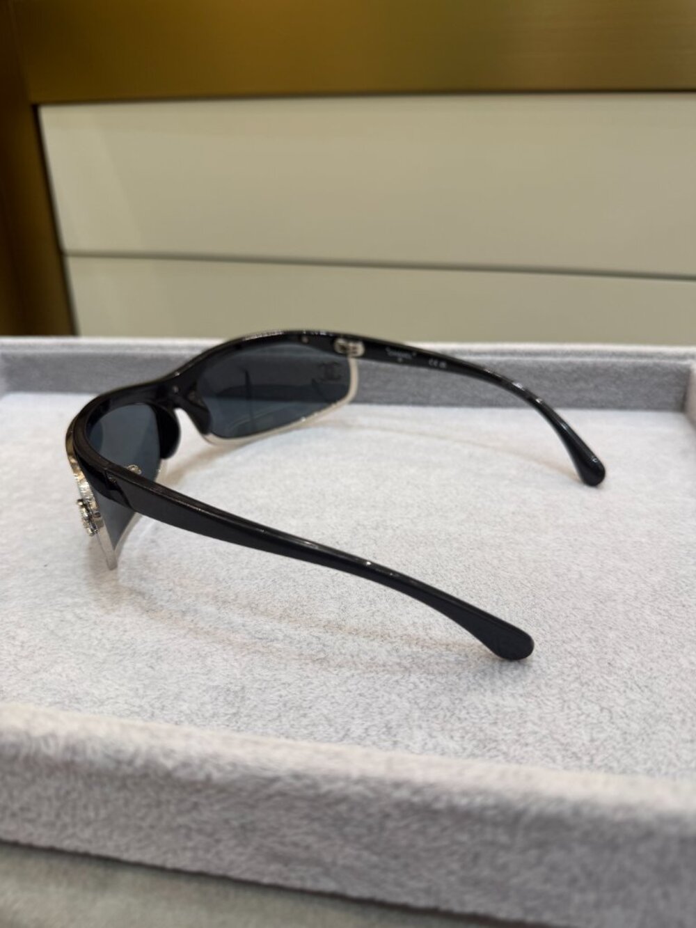 NWT AUTH CHANEL 71557 Silver Shield Sunglasses CC Logo Y2K Wrap Glasses - Picture 4 of 7